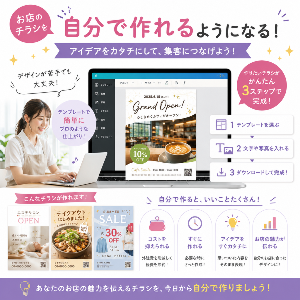 チラシを自分でつくれるようになる
